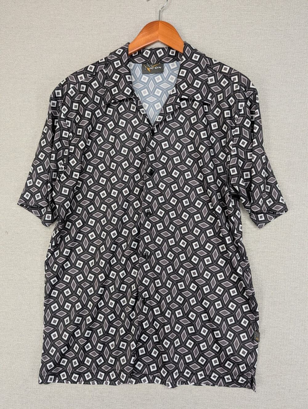 Pop Icon Black Silver Y2K 2000 Men’s Button Up Shirt Medium USA -1125E154